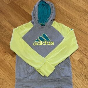 adidas Gray Hoodie with Lime Sleeves & Teal Logo